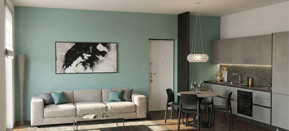 Ipotesi di arredo fotorealistica su planimetria